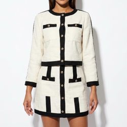 What To Wear Ivory Tweed 2 Piece Set Black Contrast Trim Old Money Co-Ord 4/6