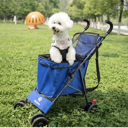 Multifunctional Cart, Shopping Cart, Dog Stroller for Small Dogs, Capacity 60lbs Capacity, Minimalist, for Outdoor Camping Shopping Sports Garden (Blu