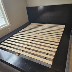 Solid dark wood queen bed frame