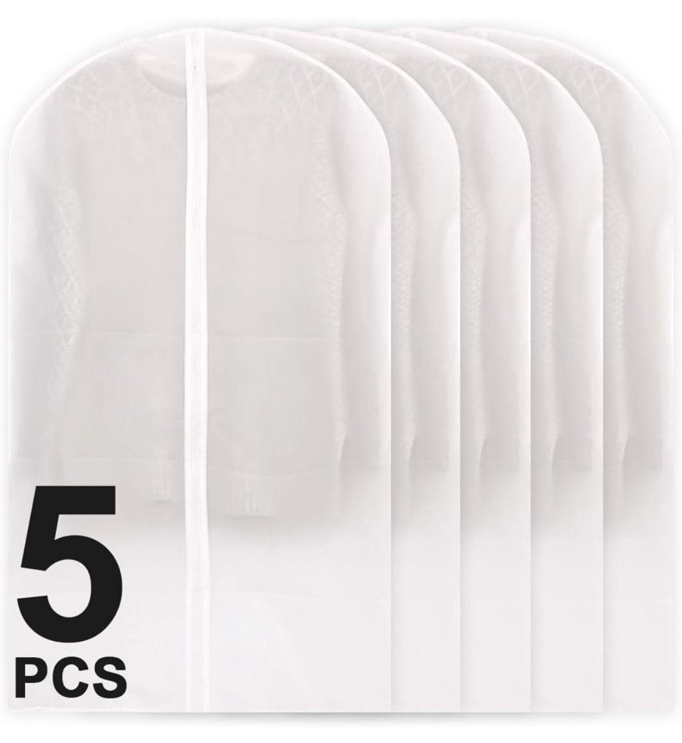 Clothes Storage Bags,Translucent Garment Bags,5 Packs PEVA Dress Bag for Closet Clothes Dresses Suit Coats Storage (Large Size)
