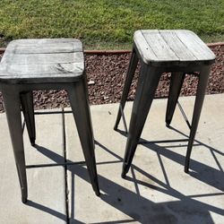 2 bar stools (30” Tall) - Metal Frame+wood Top 