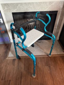 Good Condition Blue 2-Wheel Walker with Seat
