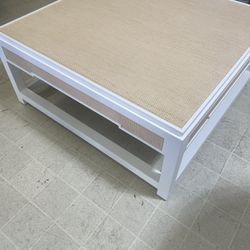 Locklin Natural Grasscloth White Wood Storage Coffee Table By Kathy Kuo Home