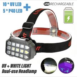 UV+White Light Dual-use LED Headlamp Fishing Headlight 