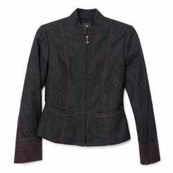 JODI Women’s Size 4 Charcoal Zip Jacket Red Stitching Peplum