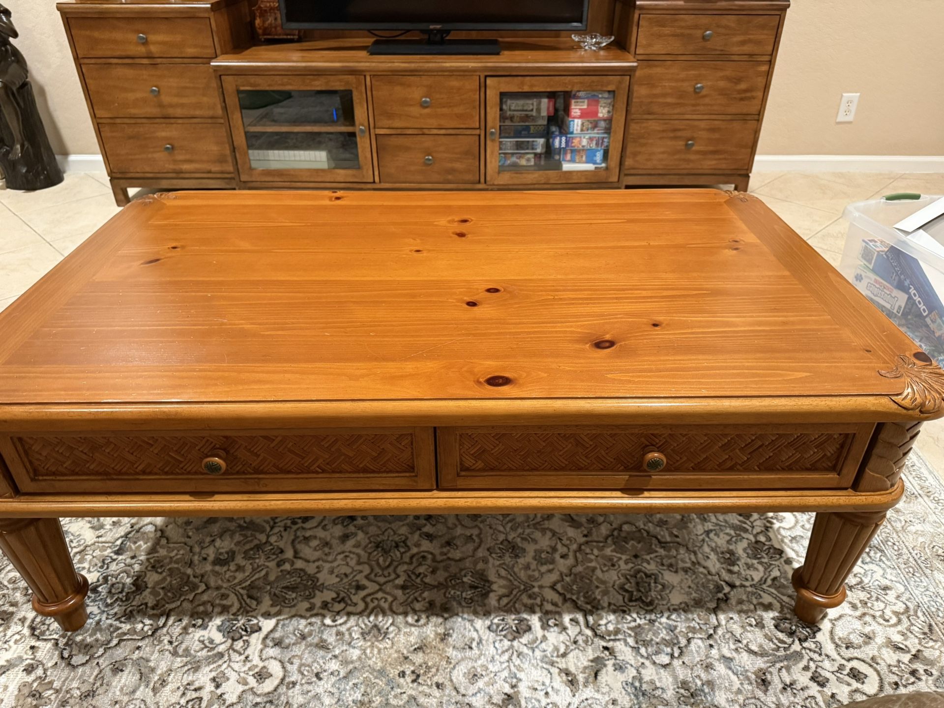 Wooden Coffee Table With 2 Drawers 