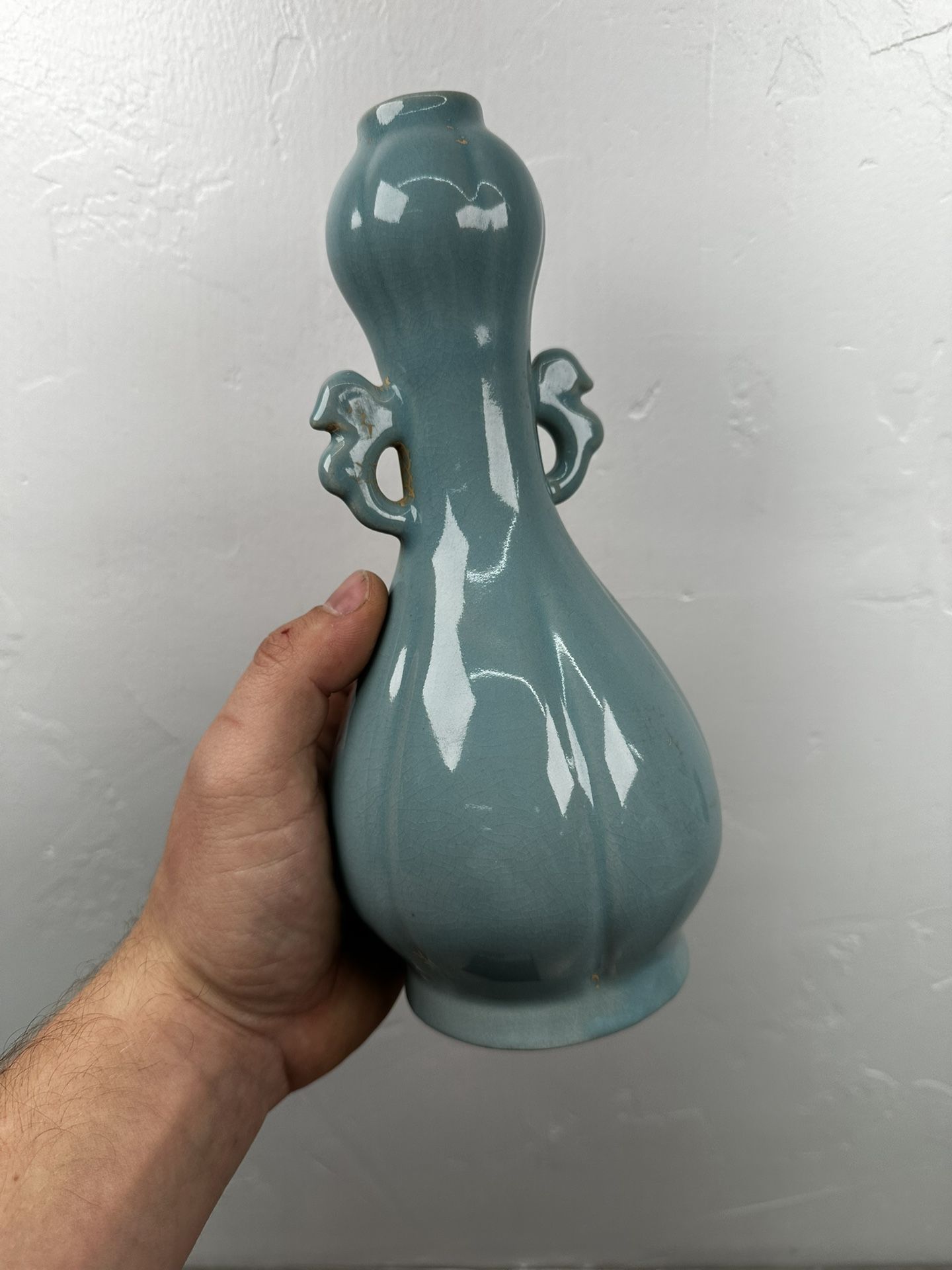 Chinese Porcelain Song Style Ru Suantouping Crackle Glaze Garlic Shaped Vase