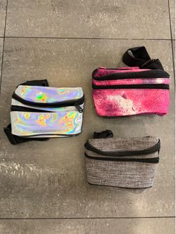 Set of 3 Fanny Packs - Holographic, Pink, and Grey