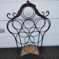 Bamboo Wrought Iron Wine Rack ~ Holds 7 Wine Bottles ~ Pre-owned 
