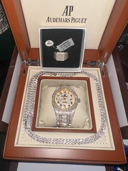 Iced Out Watch, Chain & Ring Set