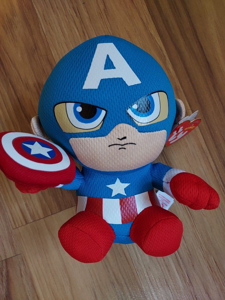 Ty Beanie Babies Captain America Marvel New With Tags 6"