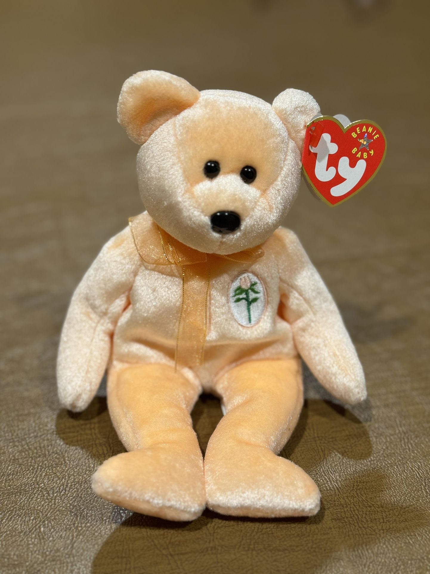 Ty Beanie Baby Dearest, Peach tone May 8, 2000 Teddy Bear PRISTINE w/Mint Tag LR
