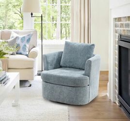 Swivel Accent Barrel Chair 32.3-in W Modern Blue Chenille Swivel Barrel Armchair