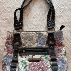 NEW Stone Mountain USA Floral Garden Party Shoulder BAG Butterflies Canvas Purse 13”L x 20”T x 3W 