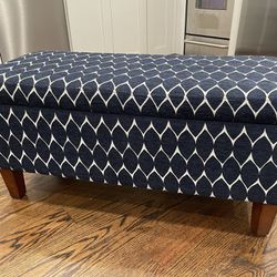 Blue pattern bench with storage