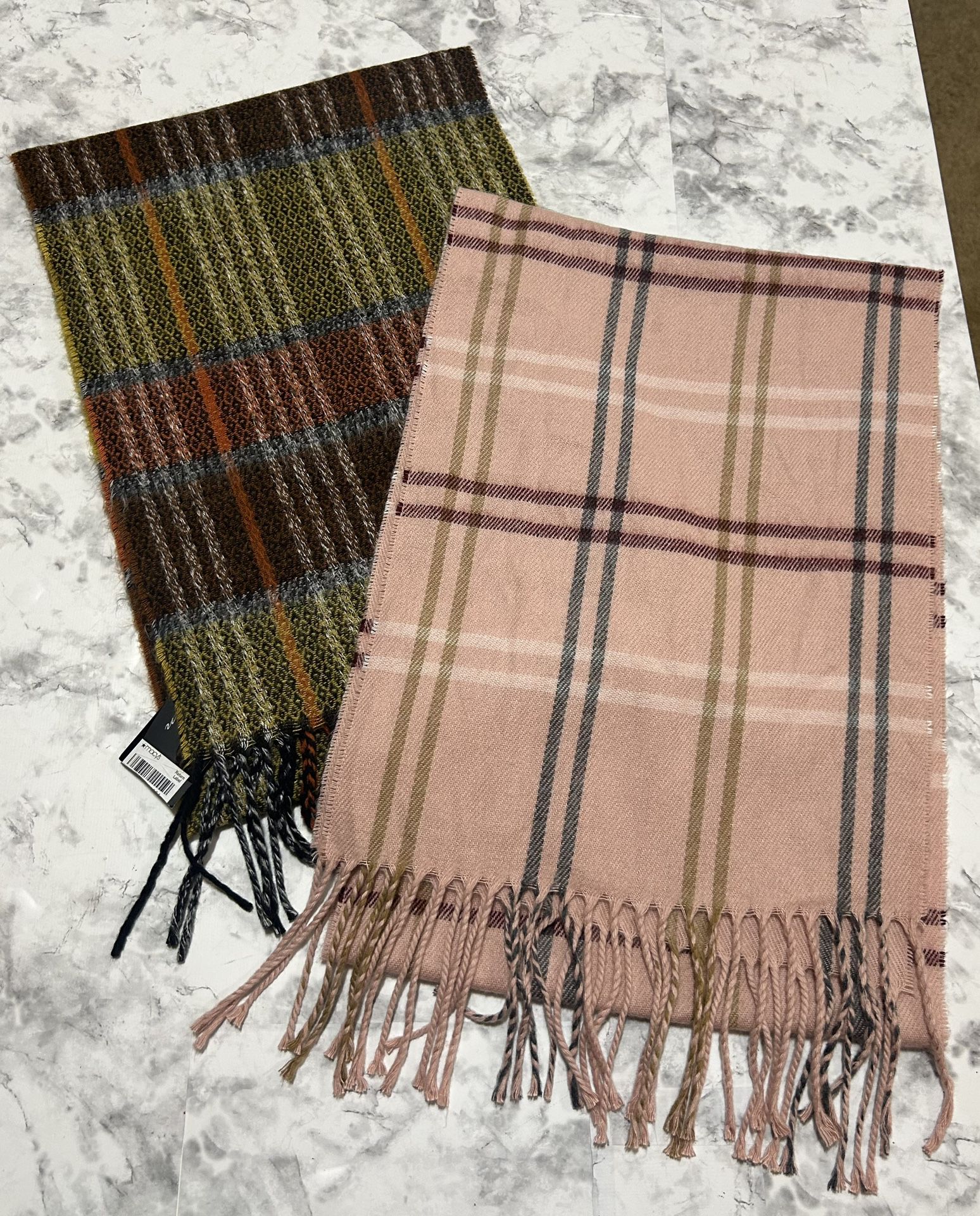 Cejon Made In Italy Plaid Fringe Scarves (2) Acrylic Casual Preppy Lightweight