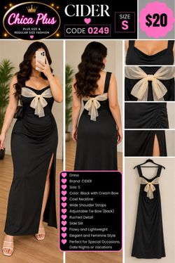 CIDER Black Maxi Dress with Cream Bow