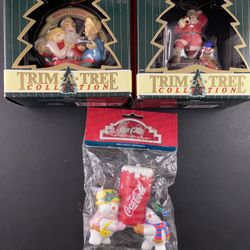 Vintage NEW in Box LOT Coca Cola Christmas Trim A Tree Collection Ornaments + Frosty & Wife