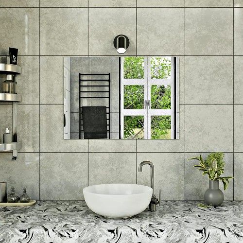 Frameless Bathroom Mirror 20 x 28 Inches - Modern Bathroom Vanity Mirror - Beveled Bathroom Mirrors for Over Sink - Farmhouse Rectangle Frameless Mirr