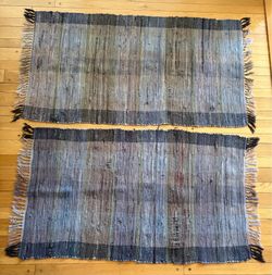 Set of 2 NEW IKEA Marienta Ruta Blue Woven Cotton Rugs matching pair