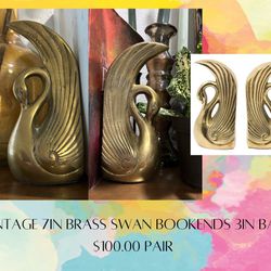 Swan Brass Bookends
