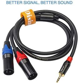 1/8-Inch XLR Male to Dual XLR Y Splitter Cable 3.5mm Mini Jack TRS Auxiliary Stereo to Dual XLR Male Patch Cord - 3.3ft / 3.3ft