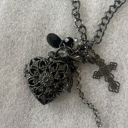 Black, heart pendant, locket necklace