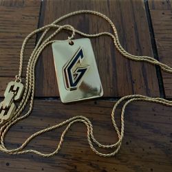 Givenchy Gold Rectangular Logo Pendant Necklace with Black Detail vintage
