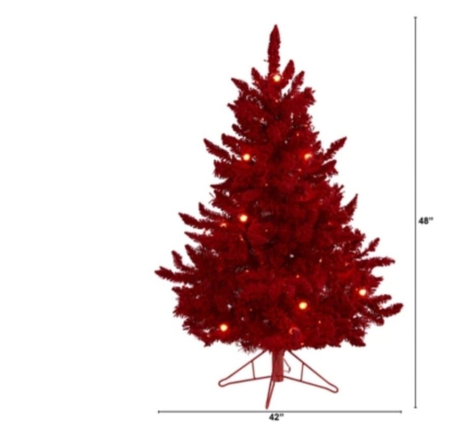 Artificial Red Flocked Christmas Tree
