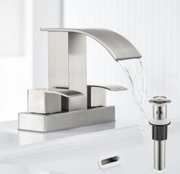 Waterfall Bathroom Sink Faucet Set with Pop Up Drain Stopper & Supply Lines - 4 Inch 2 Handles Centerset Faucet 2 or 3 Hole Lavatory Faucet Bathroom V