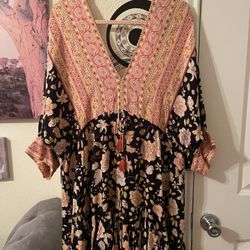 Aakaa Womens Multicolor spring rayon Floral V-Neck dress size Large pre-owned