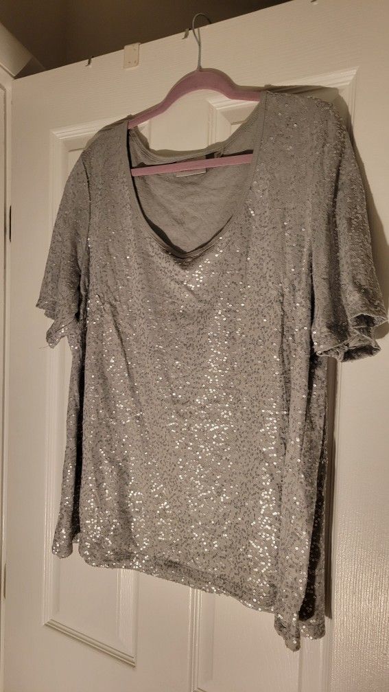Womens Plus 3x Sparkly sequence. BLOUSE