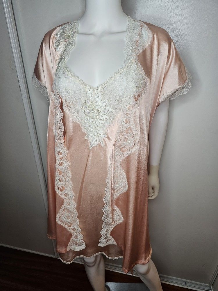 Vintage Appel Peach Color Lingerie Nightgown Size S Two Piece Set