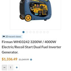 Firman WHO3242 Dual Fuel Generator In Great Condition Retails For $1,300 Before Tax Selling For $500