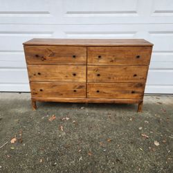 59" Ikea Tarva Pine Wood Brown Mahogany Stained Dresser Chest Bedroom Furniture _ All Drawers Slide Smoothly