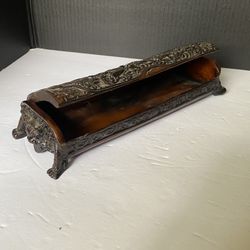 Carved Asian Incense Burner Or Trinkets Box Coffin Hinged Style