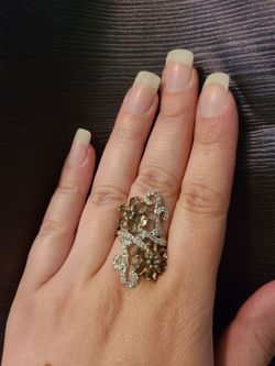 Gorgeous Created Smoky Topaz Silver Filled Ring Size 8