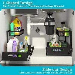 New Black 2 Pack Under Sink Storage Organizer