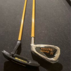Medicus weight golf clubs still in wrapper putter and wedge right handed and 7 iron is left handed 45 dollars each