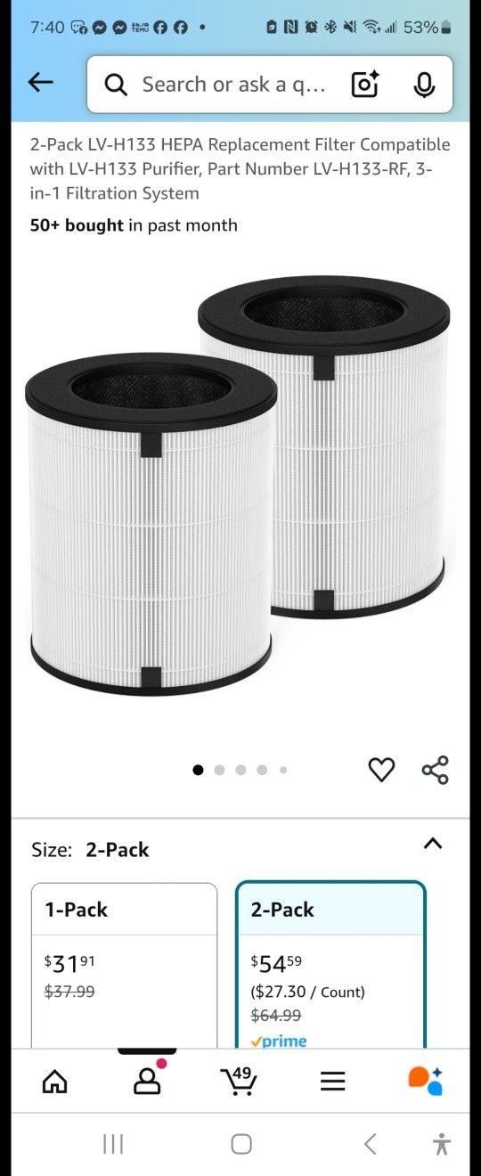 LV-H133 HEPA Replacement Filter 2-Pack