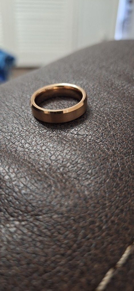Brushed Gold Tungsten Carbide Wedding Band Unisex Flat Edge Comfort Fit Ring Size 10