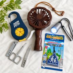 Japanese Travel Sets Handheld Fan, Reflector Keychain, Nail Care & Flashlight