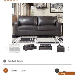 Gray Italian  Leather  Sofa