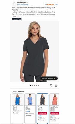 Med Couture Women's V-Neck Amp With Touch Joggers Scrubs Nurse