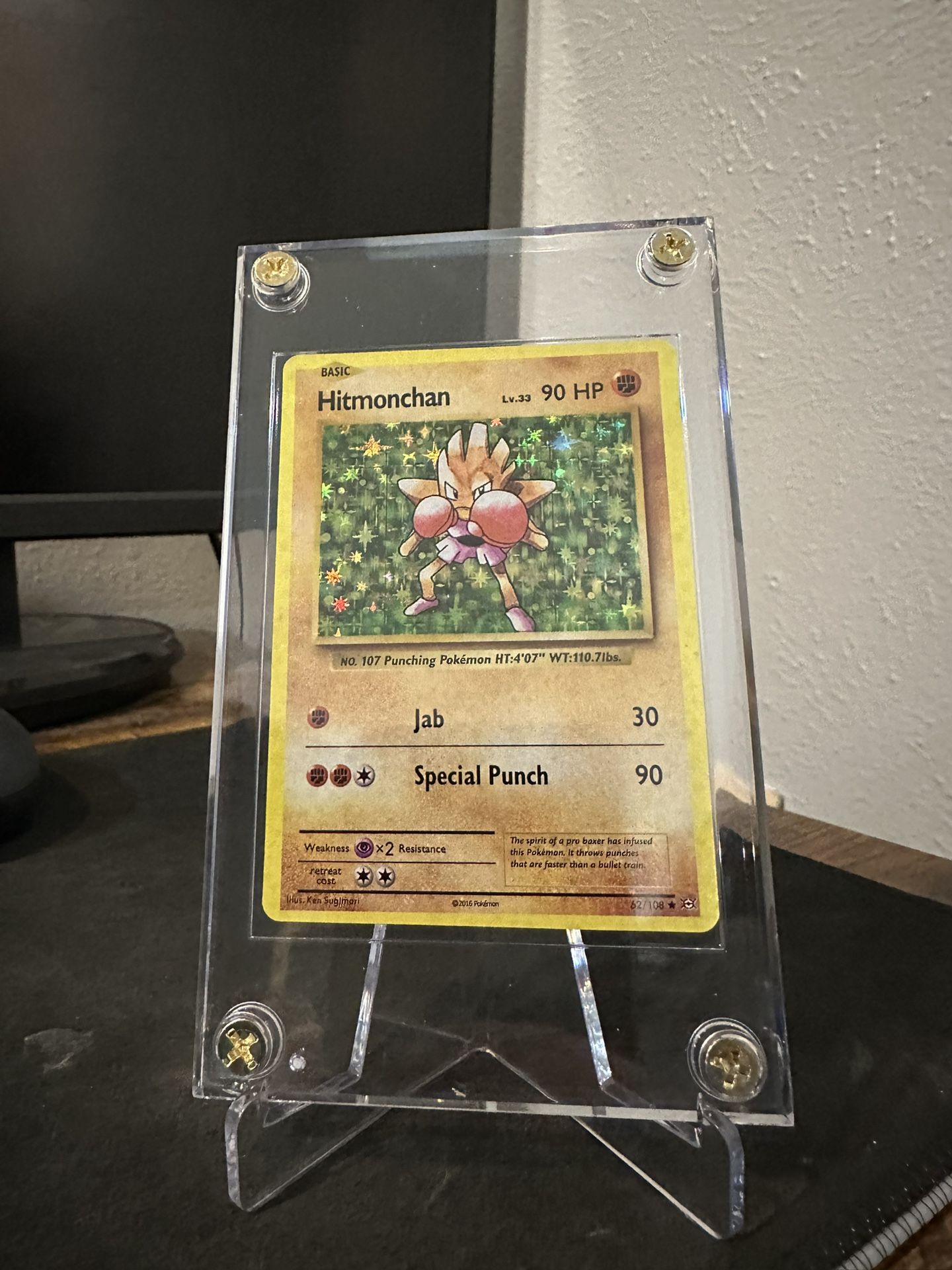 Replica Holographic Hitmonchan Card with Acrylic Display Stand