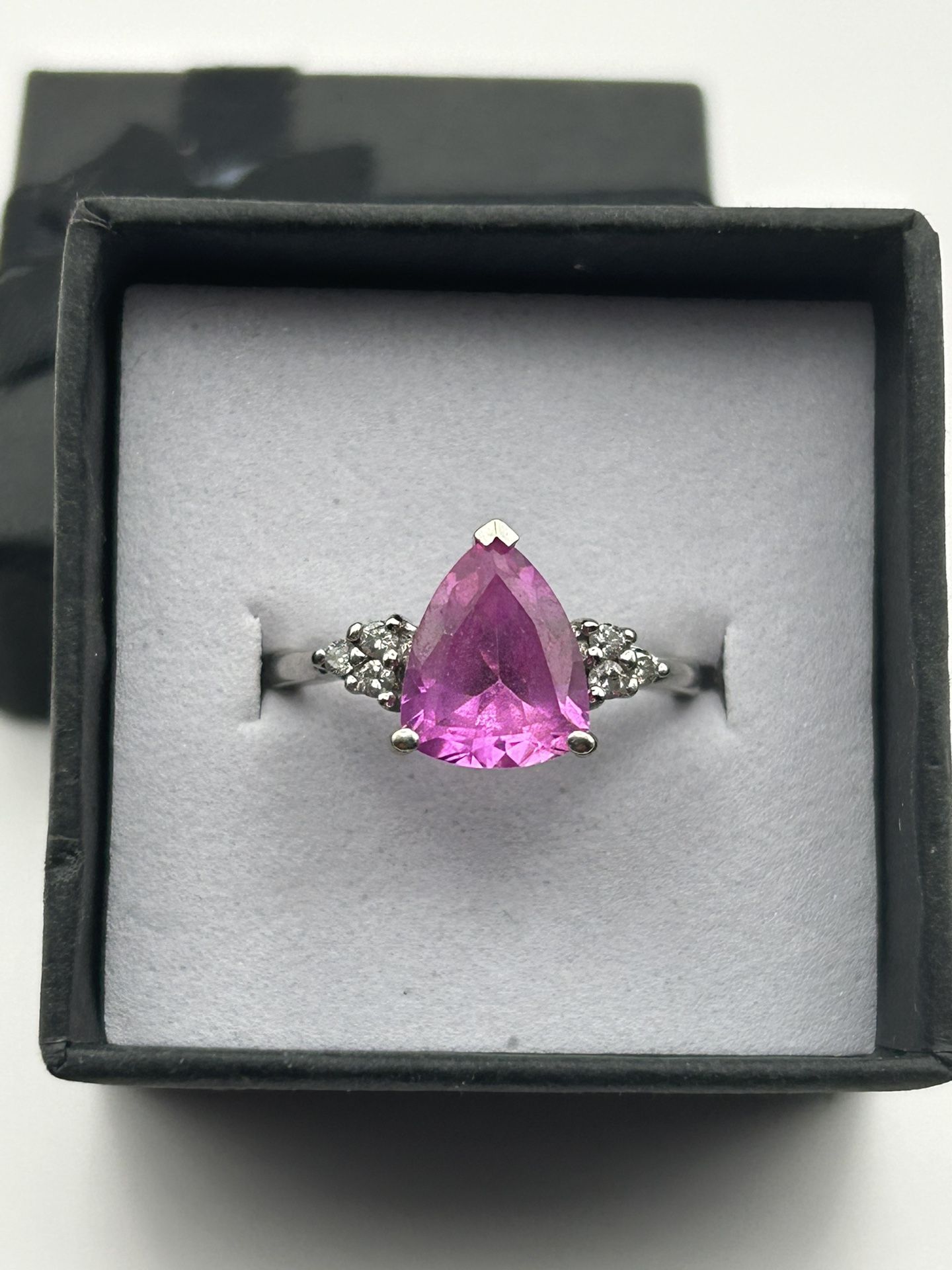 10K White Gold Genuine Pink Topaz and Diamonds Ring Size 7