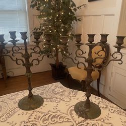 Antique brass candelabra. Heavy. 150.00 each or 200.00 for pair. 