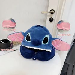 New [Disney Stitch Pillow] Disney Stitch 1pc Travel Pillow | U-Shaped Neck Support with Big Eyes & Pink Ears, Soft Lightweight Fabric, Hand Wash Only,