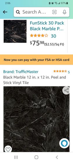 Black Marble 12x 12 In Tile Traffic Master Peel And Stick MSRP 75$ 