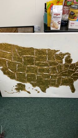 USA Map Canvas Wall Art Gold Texture